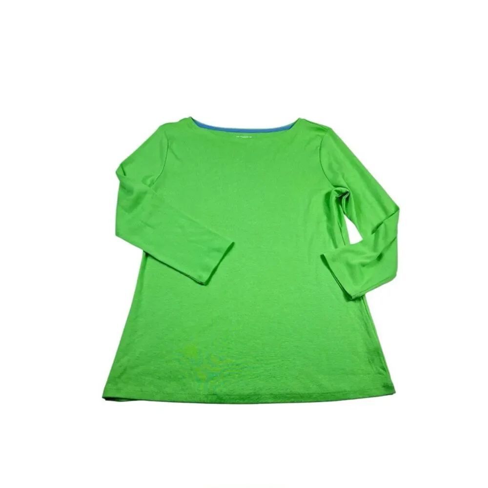 Talbots Basic Cotton T-Shirt Bright Green 3/4 Sleeve Tee Layering Soft Casual M